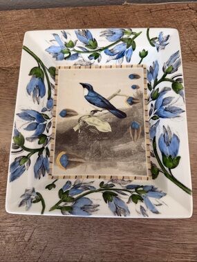 Fringe Studio Blue Floral Bird Decorative Platter